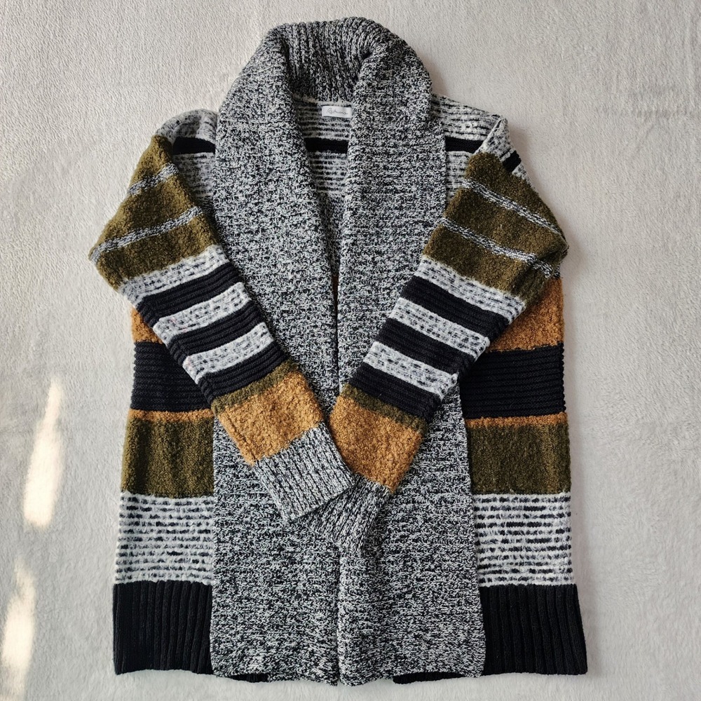 Reitmans Cardigan Womens Large Striped Shawl Collar Knit Earthy Grandpa Forest